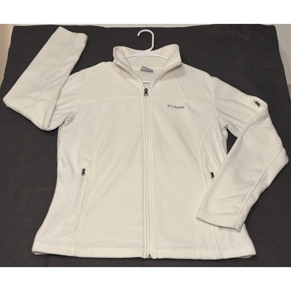 Columbia Women Full Zip Fleece Jacket White Size L Fast Trek II Mock Neck
